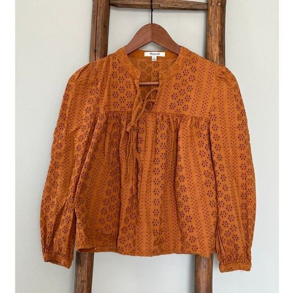 Madewell Eyelet Double Tie  peasant  Boho Top Size XS - Picture 2 of 6
